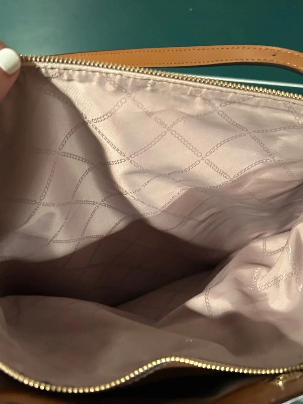 Michael Kors Cream Logo Tote with Tan Leather Trim